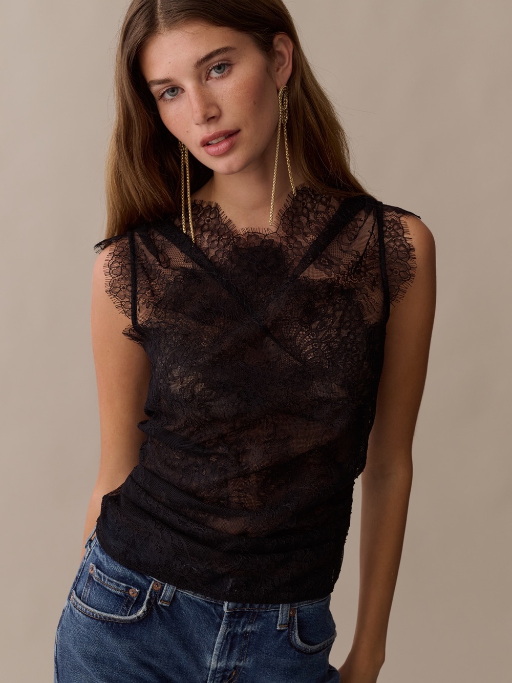 O.p.t. Clarissa top Size 4 Sheer Lace Sleeveless Top - Black NWT